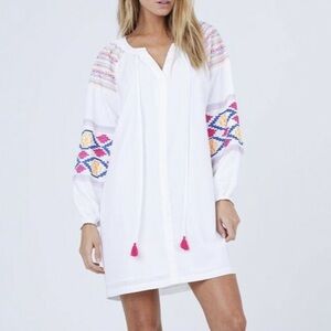 Embroidered White Dress with Multicolor Accents